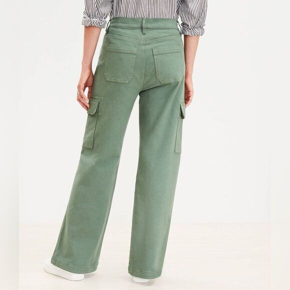 Ann Taylor LOFT High Rise Wide Leg Utility Jeans Army Green Mountain Rosemary - Picture 5 of 11